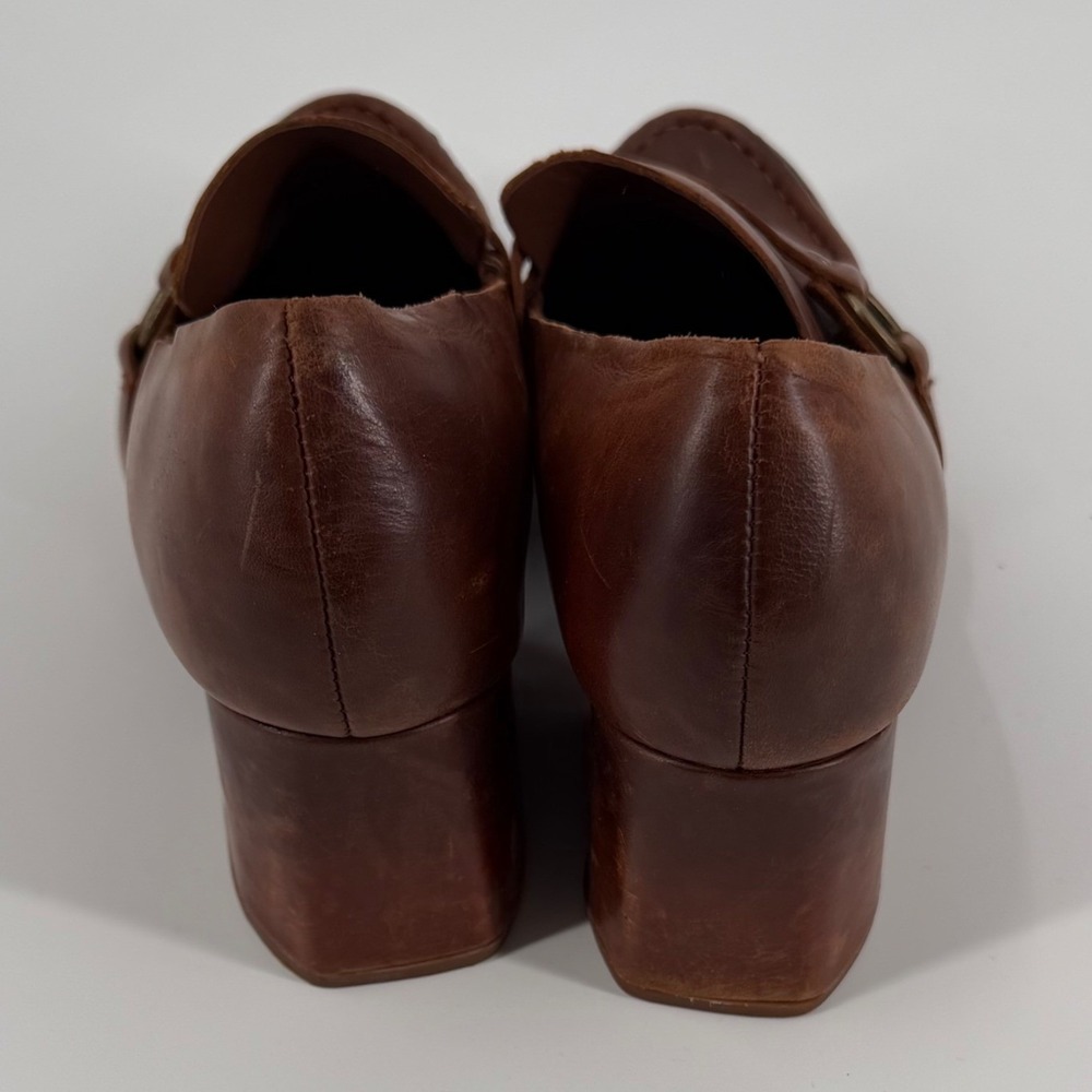 Kork-Ease Brown Leather Heeled Loafers Block Heel Ring Detail Pumps Womens 9.5 - Picture 3 of 10
